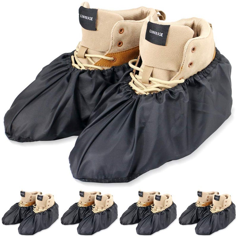 LINKEASE Reusable Boot & Shoe Covers Water Resistant Non Skid and Washable for Real Estate Contractors to Keep Floors Carpets Footwear and Rooms Clean - 5 Pairs (Extra Large, Black) - Image 1